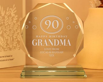 Engraved 90th Birthday Gift For a Boy or Girl, Presentation Cut Glass Gift Personalised Ninetieth Gifts Ideas For Him and Her 90 Year Old
