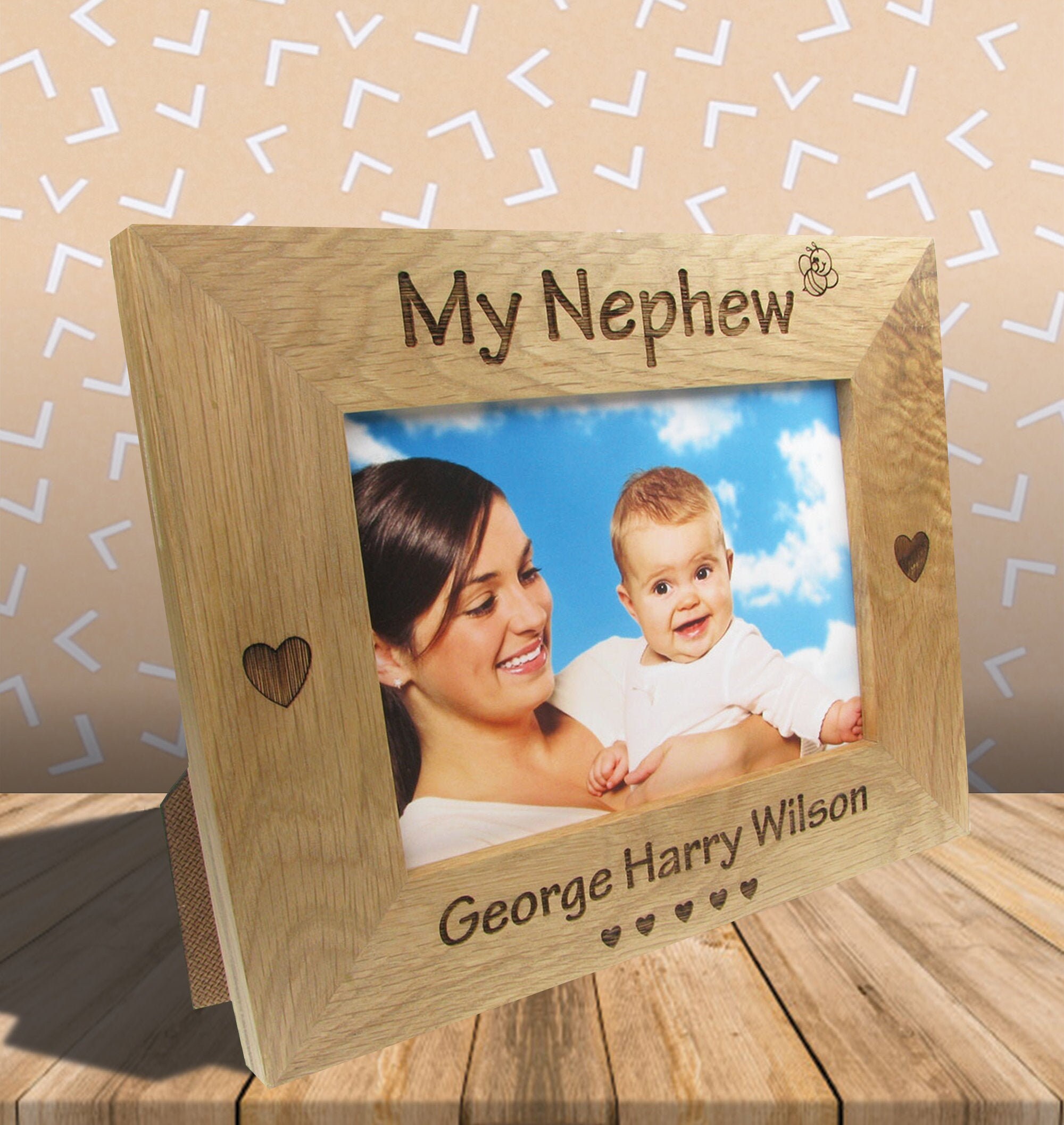 My Nephew Personalised Engraved Solid Oak Photo Frame New Baby Etsy