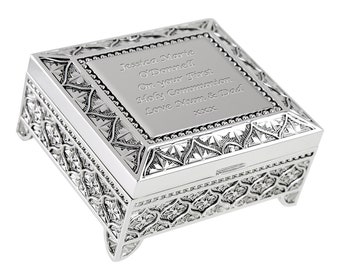 Girl's First Holy Communion Gift, Silver Plated Trinket Box, Personalised 1st Communion Gifts Idea for a Girl Daughter Granddaughter Niece