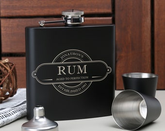 Personalised Rum Hip Flask Gift with Funnel Set Personalized Men's Engraved Spirits Liquor Rum Lovers Gifts Dad Grandad Son Brother Friend