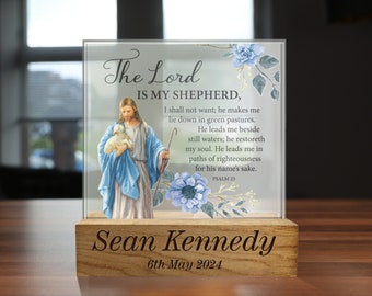 Boys First Holy Communion Gift, Personalised The Lord is My Shepherd Glass Plaque, 1st Communion Gifts for a Boy Grandson Nephew Son Godson