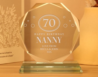 Engraved 70th Birthday Gift For a Boy or Girl, Presentation Cut Glass Gift Personalised Seventieth Gifts Ideas For Him and Her 70 Year Old