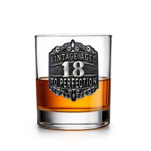 18th Birthday Gift Idea For Men or Women Whisky & Spirits Glass with Handmade Vintage Pewter Feature Eighteenth Engraved Whiskey Rum Tumbler