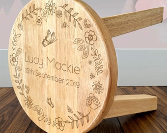 Personalised Floral Garden Child Name Stool for a Little Girl  | Girls 1st Birthday | Daughter | Granddaughter | Goddaughter  | Niece Gift
