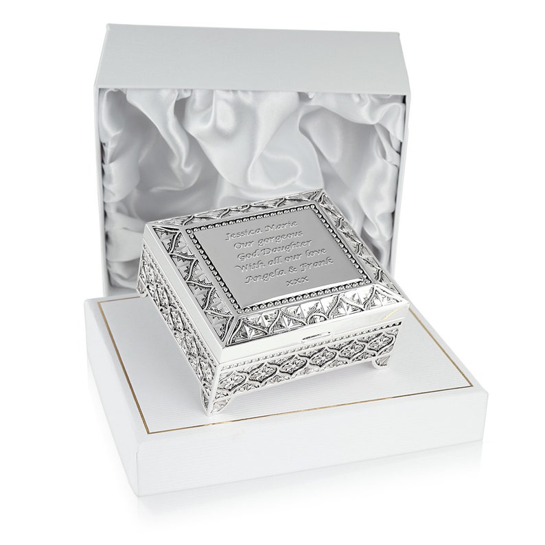 Goddaughter Christmas Gift Silver Plated Trinket Box Personalised Engraved Xmas Gift Idea for God Daughter in a Satin Lined Presentation Box Bild 4