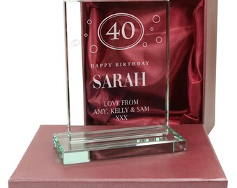 Personalised 40th Birthday Gift For a Boy or Girl, Loving Glass Keepsake Gift, Fortieth Gifts Ideas For Him and Her 40 Years Old Present