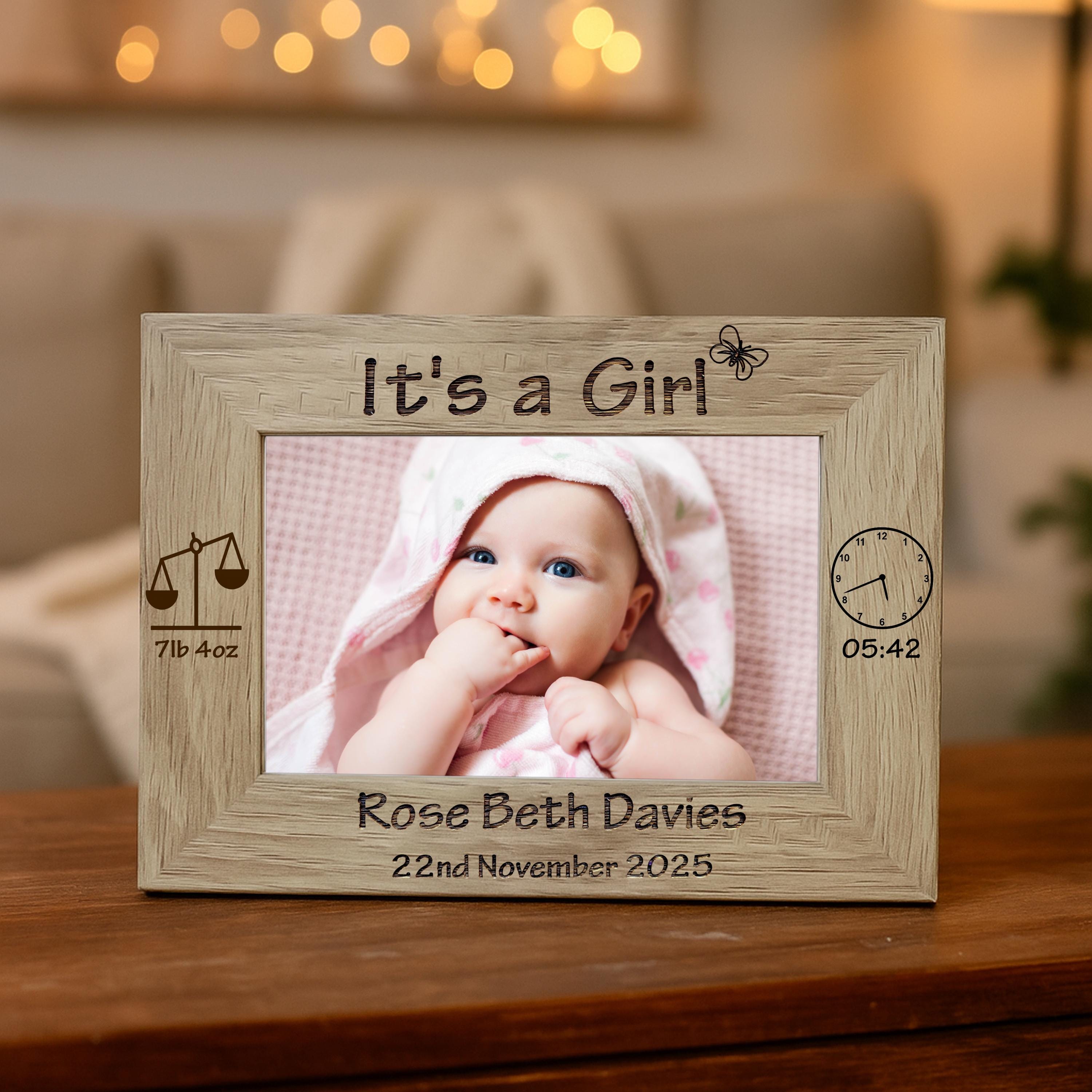 Newborn Baby Girl Personalised Engraved Wooden Photo Picture Frame New ...