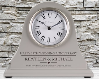 25th Wedding Anniversary couple gift Personalised Engraved Grey Mantel Clock Silver Anniversary Gifts Son Daughter Mum Dad Brother etc