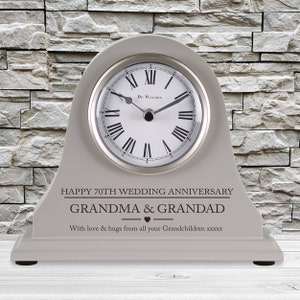 70th Wedding Anniversary couple gift Personalised Engraved Grey Mantel Clock Platinum Anniversary Marriage Gifts Traditional Seventieth Gift