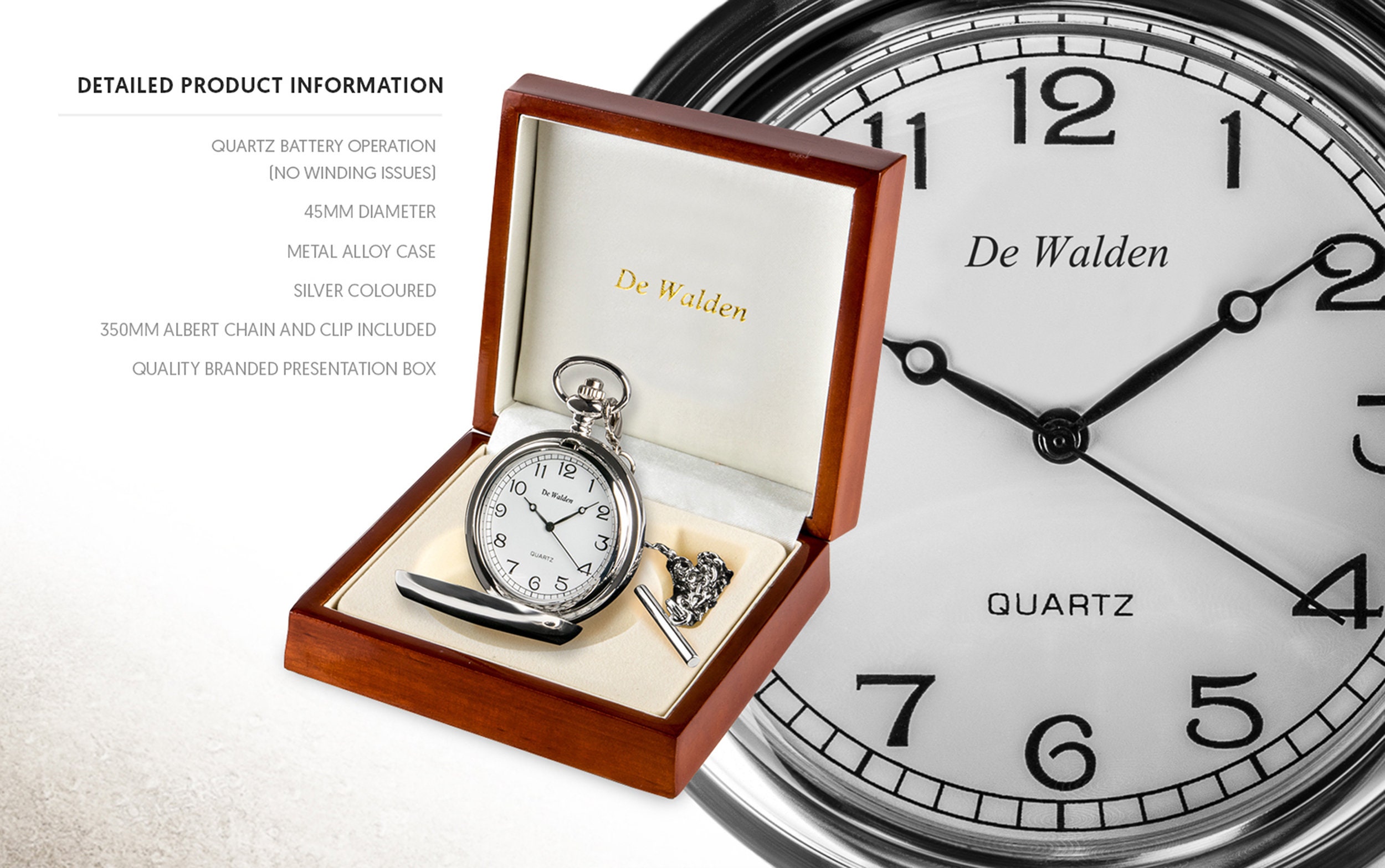 Mens Engraved Quality Pocket Watch Congratulations On Your Retirement Feature Case Front in A Luxury Wooden Box Colleague Friend Employee