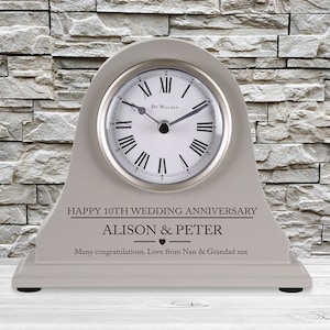 10th Wedding Anniversary couple gift Personalised Engraved Grey Mantel Clock Tenth Anniversary Gifts Son Daughter Brother Sister Friend etc