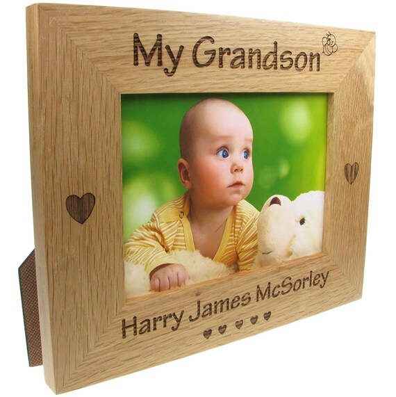 My Grandson Personalised Engraved Solid Oak Photo Frame New Baby Birthday  Christening Gifts for Grandparents Grandad Nan Gran Nain Taid