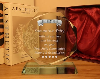 Girl's 1st Holy Communion Gift, Personalised Glass Presentation Girls First Communion Gift For a Girl