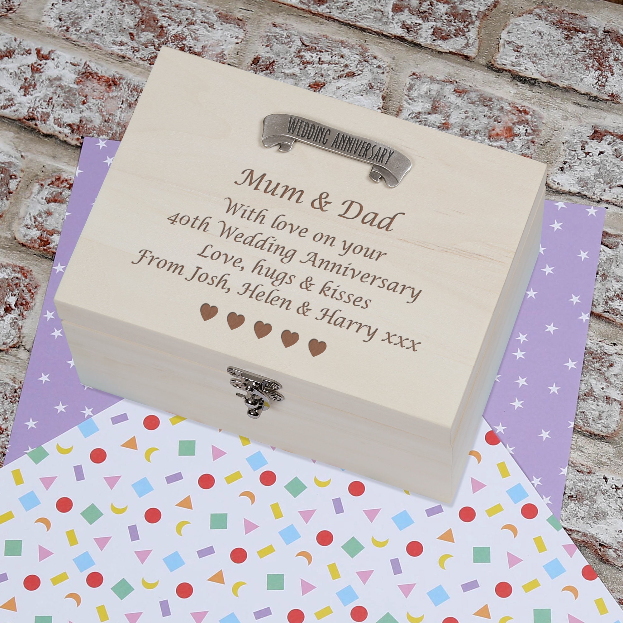 40th Wedding Anniversary Couple Gift Personalised Engraved Pine