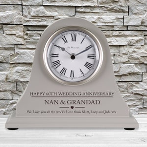 60th Wedding Anniversary couple gift Personalised Engraved Grey Mantel Clock Diamond Anniversary Marriage Gifts Traditional Sixtieth Gifts