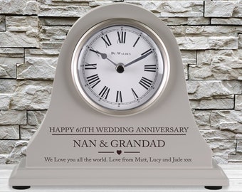 60th Wedding Anniversary couple gift Personalised Engraved Grey Mantel Clock Diamond Anniversary Marriage Gifts Traditional Sixtieth Gifts