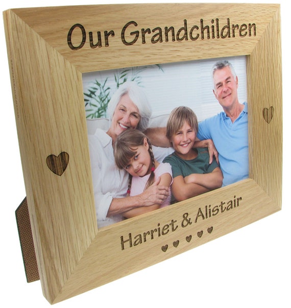 Our Grandchildren Personalised Engraved Solid Oak Photo Frame New