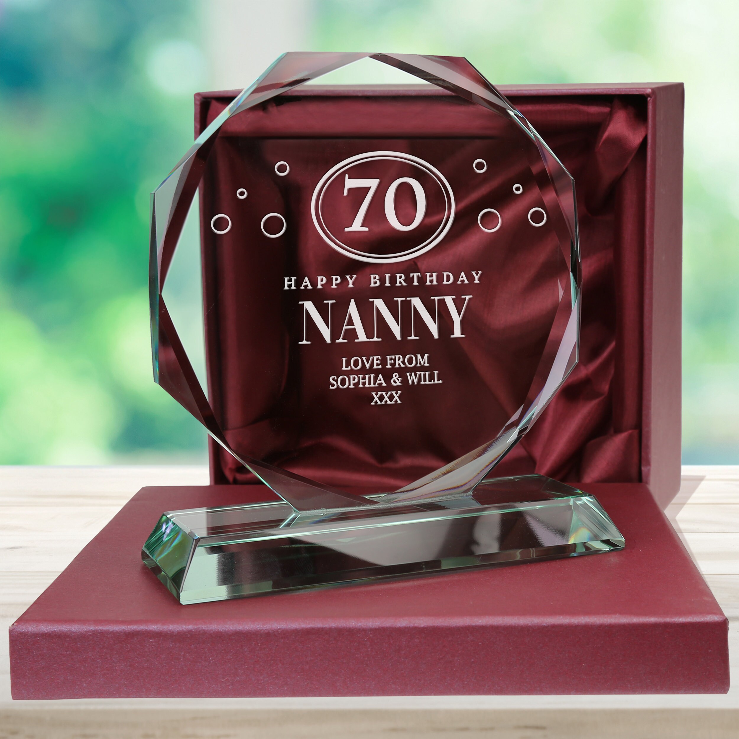Engraved 70th Birthday Presentation Cut Glass Gift in Satin Etsy UK