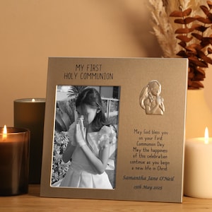 Girl&#39;s Personalised 1st Holy Communion Gift, Engraved First Communion Photo Picture Frame Keepsake Gift, Communion Day Memento for a Girl
