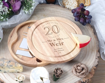 20th China Wedding Anniversary Couple Personalised Cheeseboard Gift Set Quality Cheese Board Personalized Engraved Gifts Ideas for Him & Her