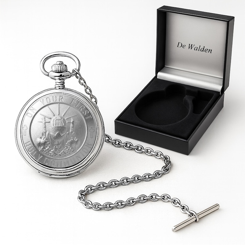 Personalised Boys First Holy Communion Pocket Watch Gift, Catholic 1st Communion Pewter Watch for Son Grandson Godson image 3