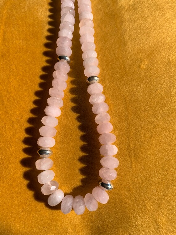 Rose quartz and sterling silver stone beaded neck… - image 5