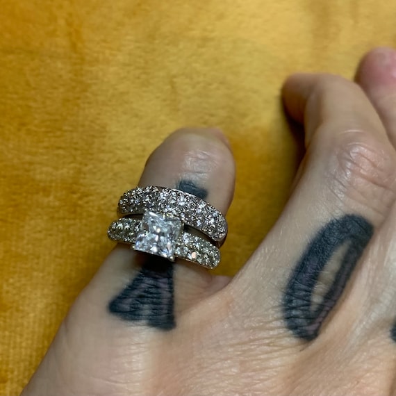 Size 5 CZ Round Cut Wedding Set, Pave 925 Sterling Silver