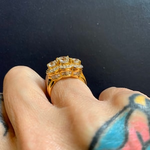 Vintage exquisite three stone design band CZ stones and baguette stones gold Vermeil and silver