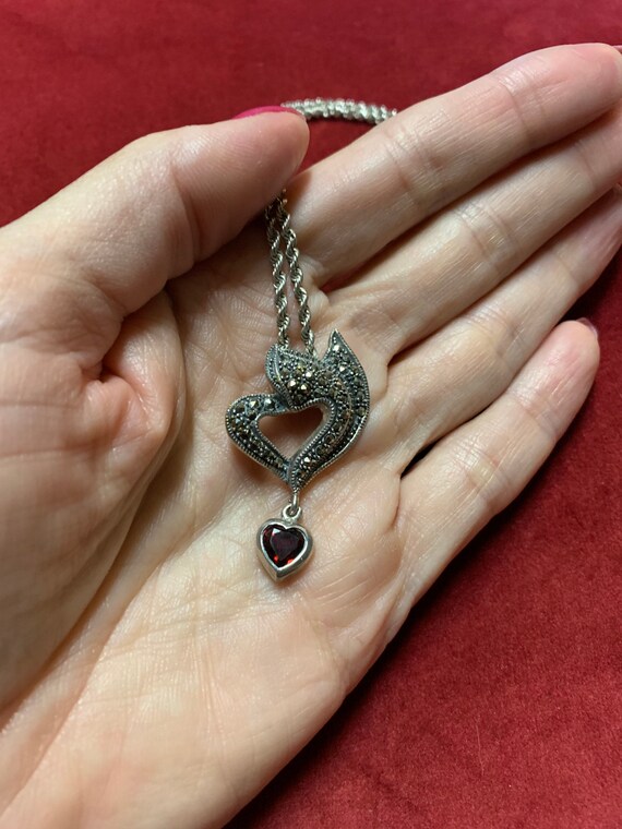 Gorgeous vintage heart pendant with marcasite and… - image 8