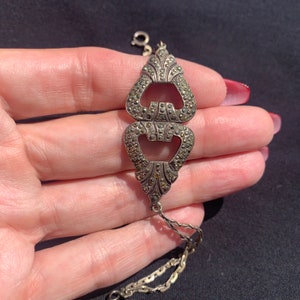 Vintage marcasite and sterling silver link bracelet art nouveau design