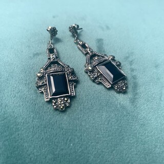 Gemondo Orecchini Goccia Art Deco - Onice Nera E Marcasite In Argento 925
