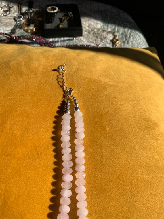 Rose quartz and sterling silver stone beaded neck… - image 2