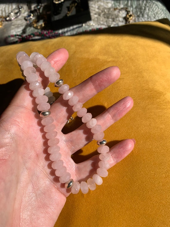 Rose quartz and sterling silver stone beaded neck… - image 1