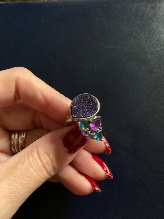 Size 7 Unique large cocktail ring featuring a purp
