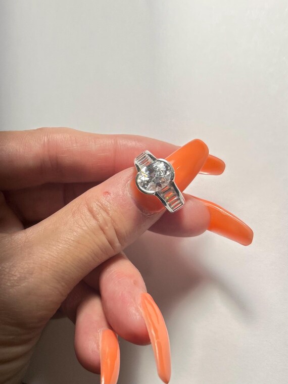 Vintage Oval CZ Sterling Silver Statement Ring, S… - image 9