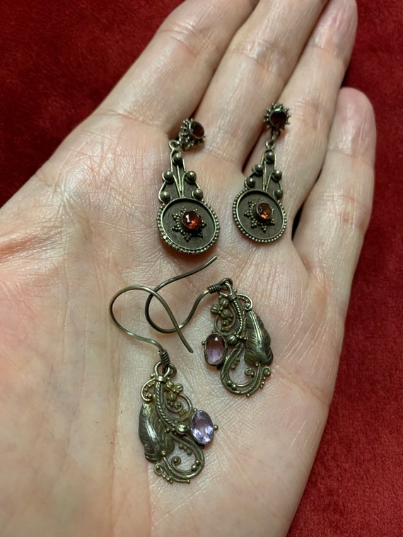 Two pairs of vintage sterling silver earrings Gar… - image 3