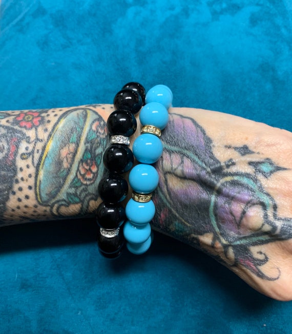 Two never worn statement stretch bracelets featur… - image 5