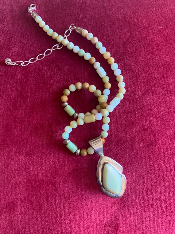 Multicolored lime stone necklace with sterling sil