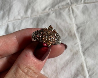 Vintage size 7 925 Sterling silver ring featuring cognac colored topaz stones