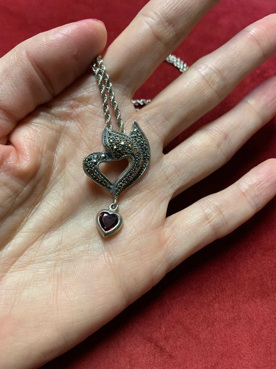 Gorgeous vintage heart pendant with marcasite and… - image 1