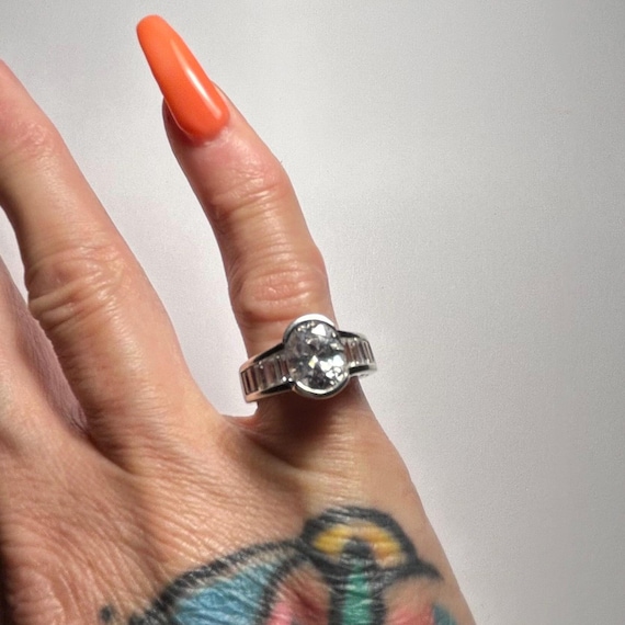 Vintage Oval CZ Sterling Silver Statement Ring, S… - image 1