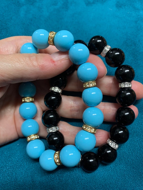 Two never worn statement stretch bracelets featur… - image 1