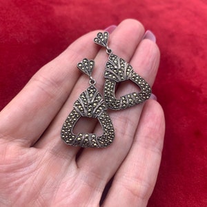 Pretty Decorative marcasite and sterling silver pierced earrings