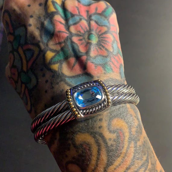 Statement cuff bracelet with silver and gold tone… - image 3