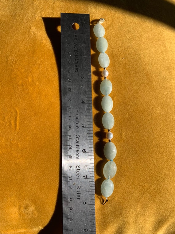 Vintage raw aquamarine and pearl with 14k gold be… - image 2