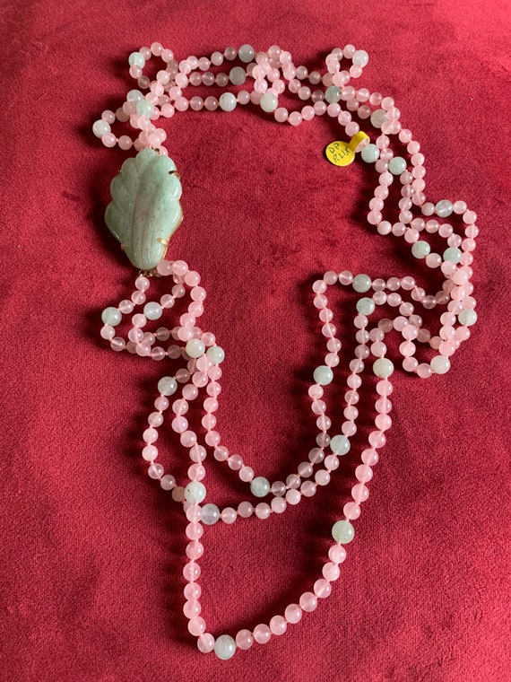 Gorgeous pink and green jade multi strand hand kno