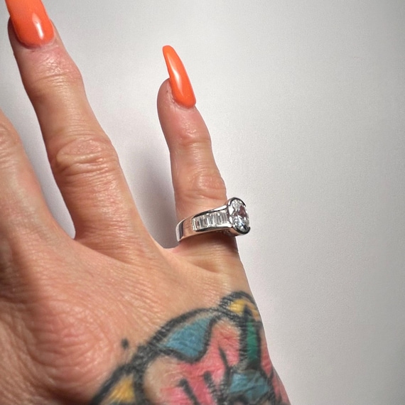 Vintage Oval CZ Sterling Silver Statement Ring, S… - image 5