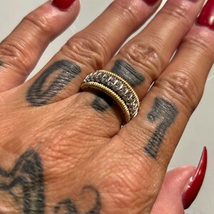 Pretty gold Vermeil and sterling silver engagement band featuring CZ stones half eternity band