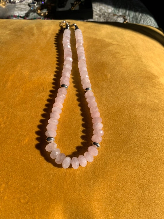 Rose quartz and sterling silver stone beaded neck… - image 3