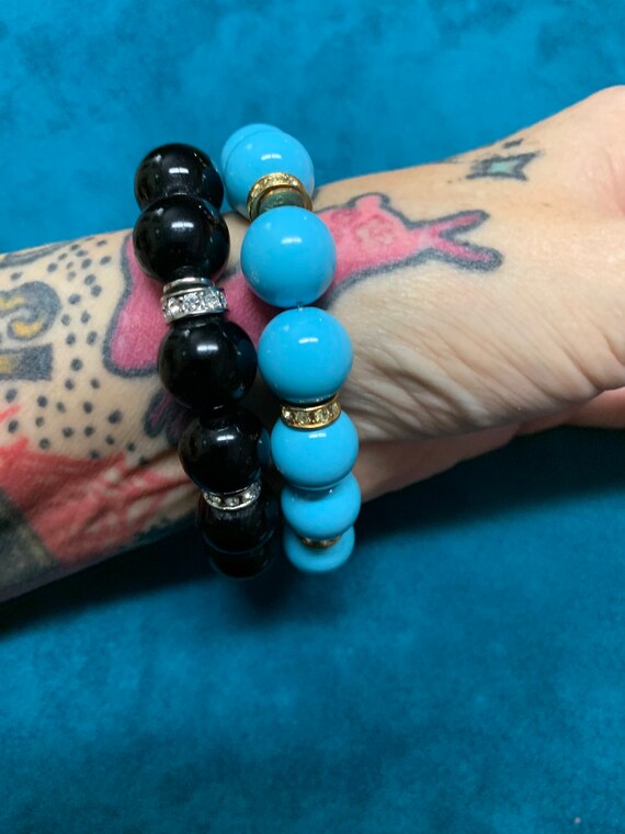 Two never worn statement stretch bracelets featur… - image 4